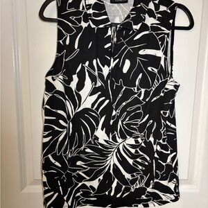 Rafaella Black and White Leaf Print Blouse